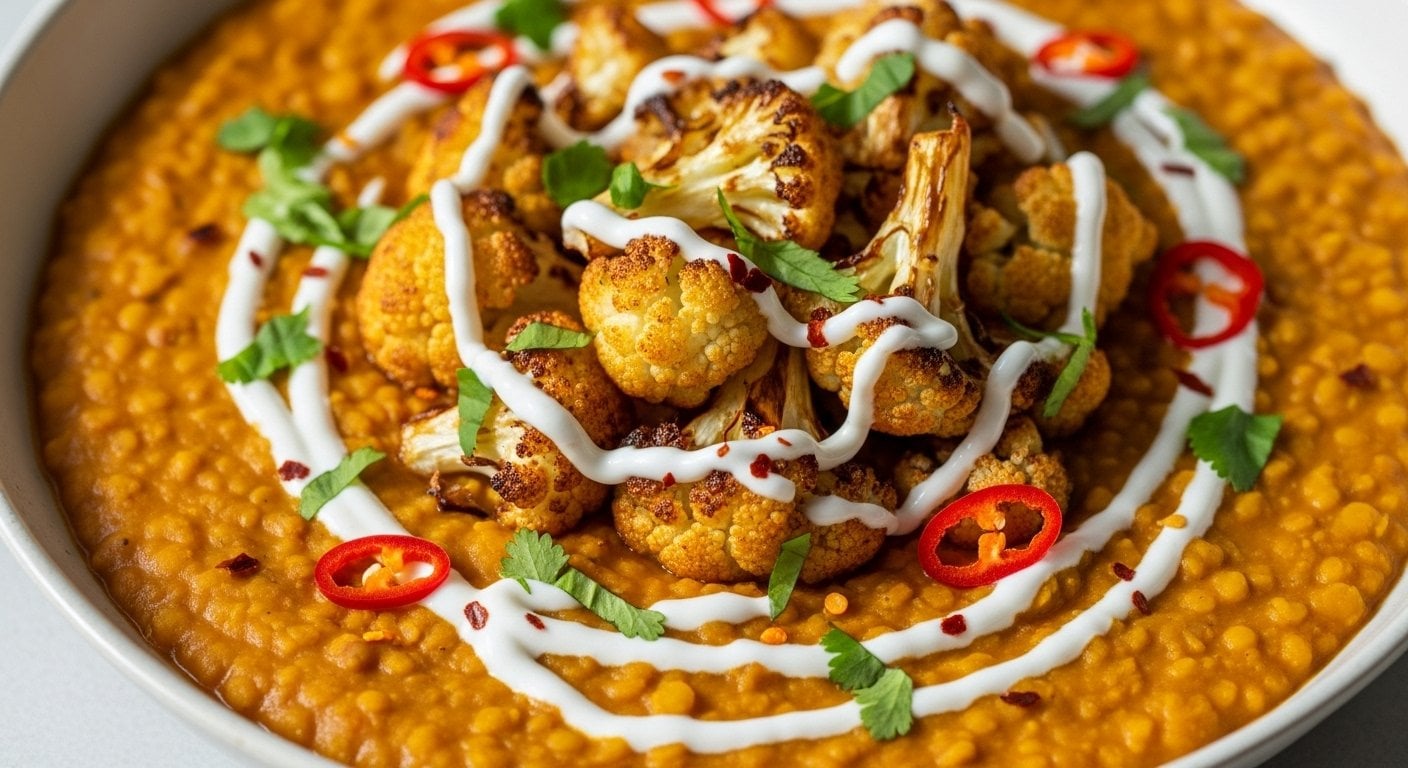 Aromatický Čočkový Dahl s Pečeným Květákem: Sytost a Energie pro Váš Aktivní Den!